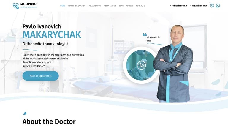 Personal website for an orthopedic surgeon with online appointment booking