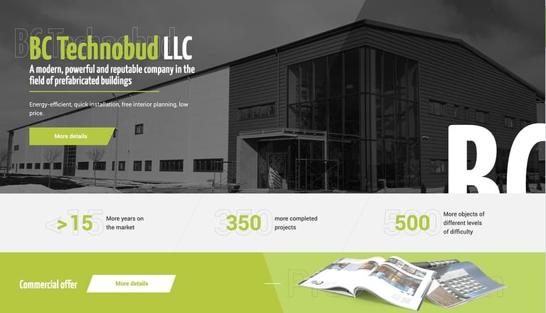 Corporate website for a construction company showcasing commercial and industrial projects
