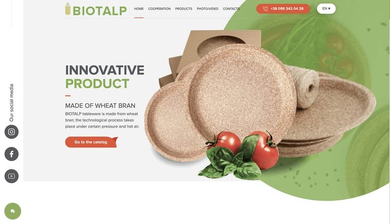 Investment landing page for an eco-friendly startup producing biodegradable tableware